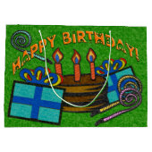 緑のフェルト板誕生日 ラージペーパーバッグ (裏面)