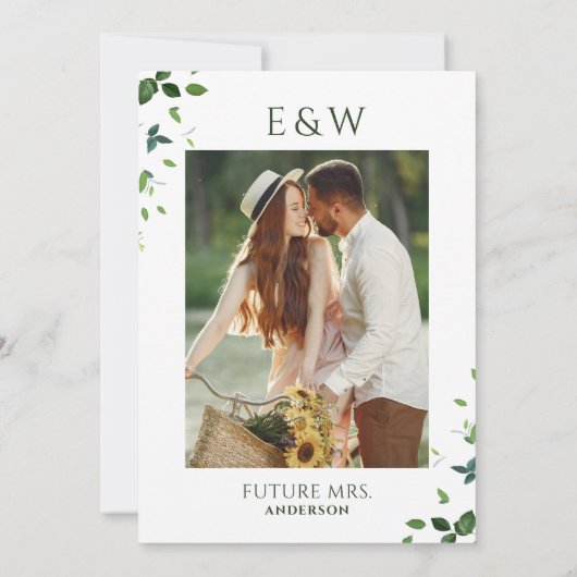 緑のフォトカップルのシャワー 招待状 (裏面)