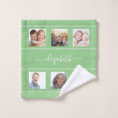 緑のフォトコラージュのモノグラムスクリプト バスタオルセット (ウォッシュタオル)