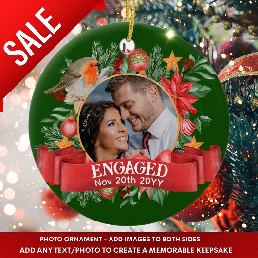 緑のフォトヴィンテージツリーのデコパーソナライズされたレーション セラミックオーナメント