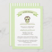 緑のフクロウが本を持って来るベビーシャワー招待状 招待状 (正面/裏面)