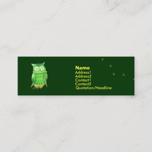緑のフクロウのプロフィールカード スキニー名刺 (正面)