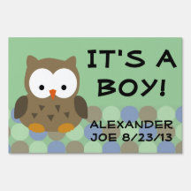 緑のフクロウ、それは男の子のベビーヤードのサインだ