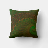 緑のフラクタル上のオレンジ色のスパイラル クッション (裏面)