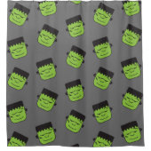 緑のフランケンシュタインの頭部パターンハロウィン シャワーカーテン (正面)