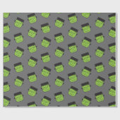 緑のフランケンシュタインの頭部パターンハロウィン ラッピングペーパー (フラット)