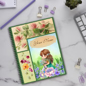 緑のフレーム春風景かわいい花の女の子 ノートブック