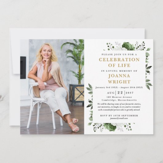 緑のフローラお祝いの生活葬儀の写真 招待状 (正面)