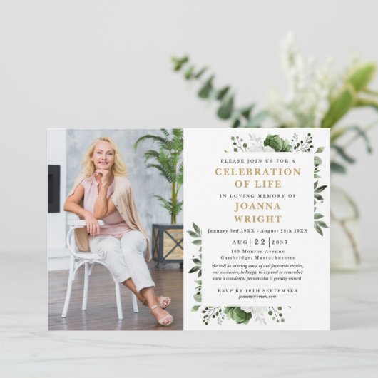 緑のフローラお祝いの生活葬儀の写真 招待状 (スタンド正面)