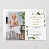 緑のフローラお祝いの生活葬儀の写真 招待状 (正面/裏面)