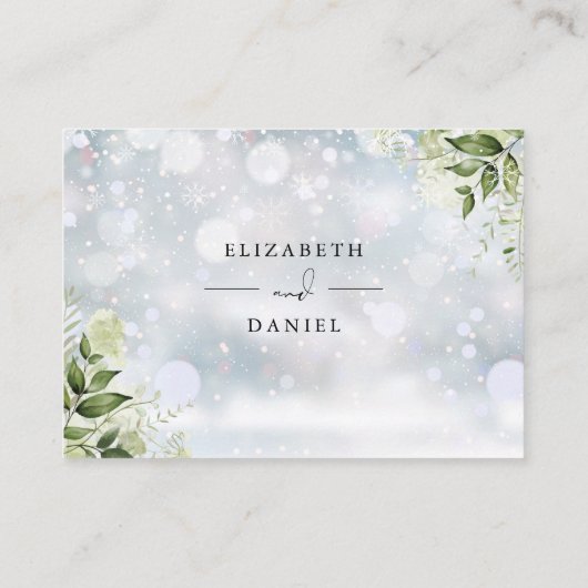 緑のフローラが冬の結婚式を望む エンクロージャーカード (裏面)