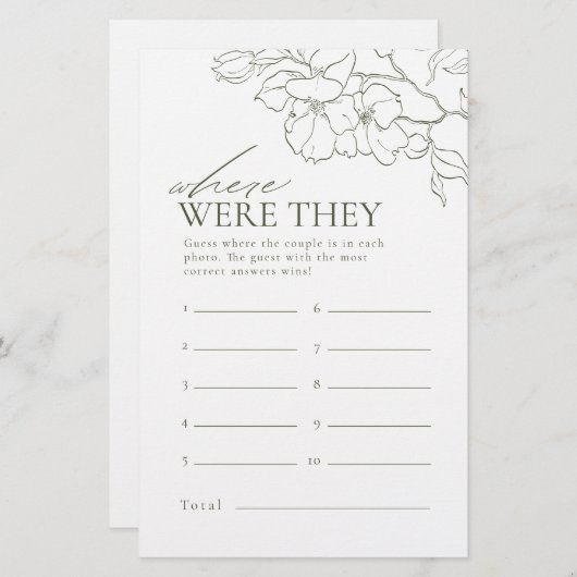 緑のフローラどこ彼らはブライダルシャワーゲーム (正面/裏面)