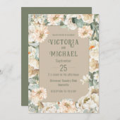 緑のフローラのモダン水結婚色 招待状 (正面/裏面)