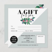 緑のフローラの冬の正方形のギフト証明書のロゴ (正面/裏面)