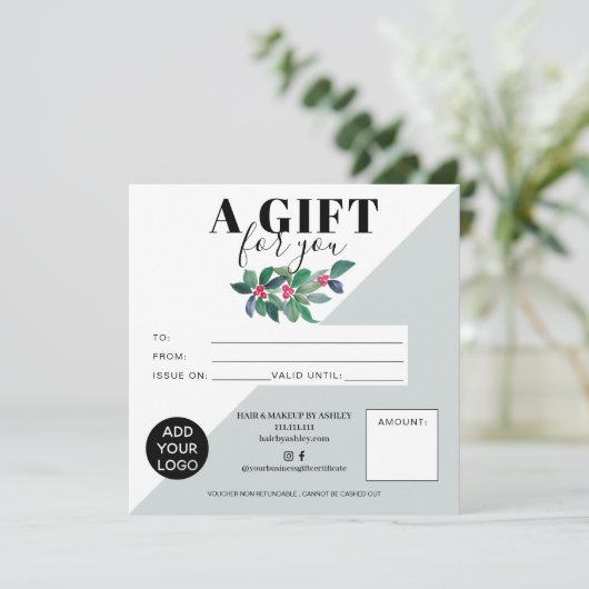 緑のフローラの冬の正方形のギフト証明書のロゴ (スタンド正面)