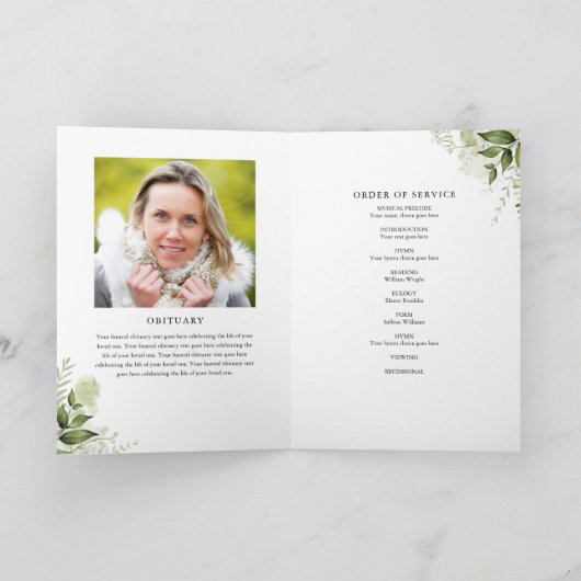 緑のフローラの葬儀の順序を折り畳んだ プログラム (内部)