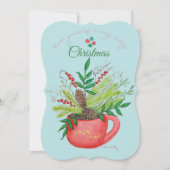 緑のフローラの赤カップクリスマスウォーター色 カード (正面)