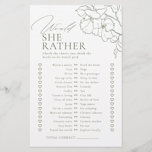 緑のフローラは彼女はむしろブライダルシャワーゲーム (正面)