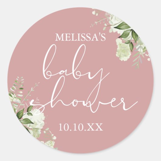 緑のフローラほこりっぽいバラガールベビーシャワーの好意 ラウンドシール (正面)
