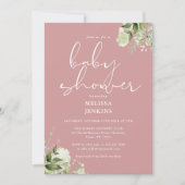 緑のフローラほこりっぽいバラガールベビーシャワー 招待状 (正面)