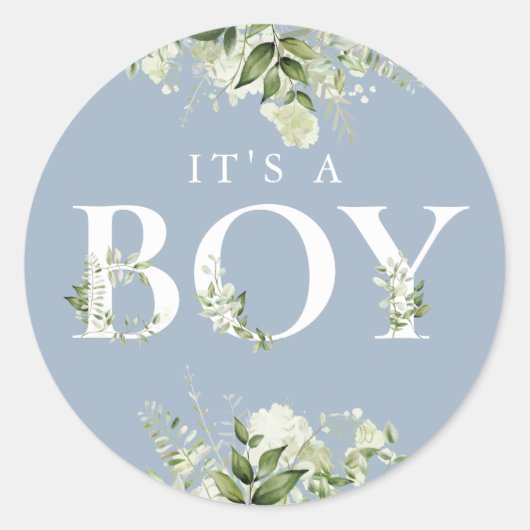 緑のフローラほこりっぽい青その男の子の赤ちゃんシャワー ラウンドシール (正面)