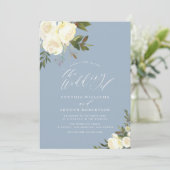 緑のフローラほこりっぽい青結婚式招待状 招待状 (スタンド正面)