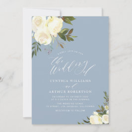 緑のフローラほこりっぽい青結婚式招待状 招待状