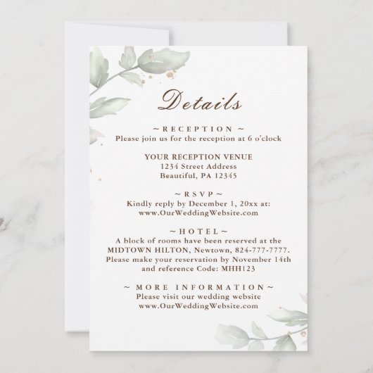 緑のフローラを一つのクリスチャンの中に結婚入れる 招待状 (裏面)