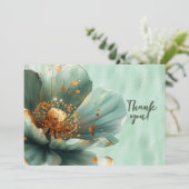 緑のフローラを拡大する光沢のある緑ありがとう サンキューカード (スタンド正面)