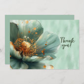緑のフローラを拡大する光沢のある緑ありがとう サンキューカード (正面/裏面)