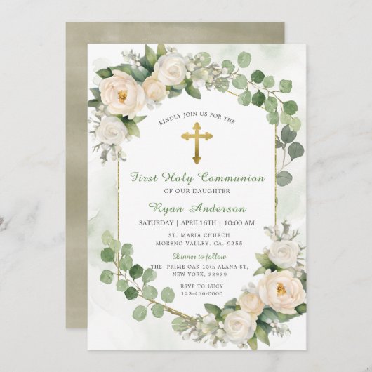 緑のフローラを最初の聖餐式に 招待状 (正面/裏面)