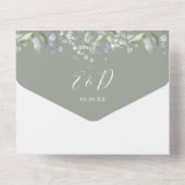 緑のフローラエレガントスクリプトSage Green結婚's オールインワン招待状 (裏面)