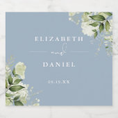 緑のフローラエレガントダスティブルー結婚ズ スパークリングワインラベル (シングルラベル)