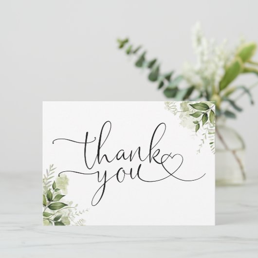 緑のフローラエレガントハートスクリプト サンキューカード (スタンド正面)