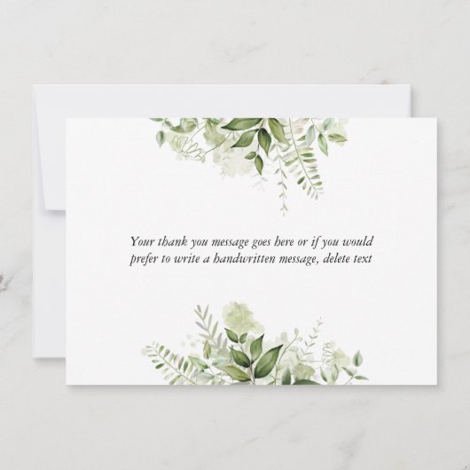 緑のフローラエレガントハートスクリプト サンキューカード (裏面)