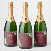 緑のフローラエレガントローズウッドピンク結婚ズ スパークリングワインラベル (ボトル)