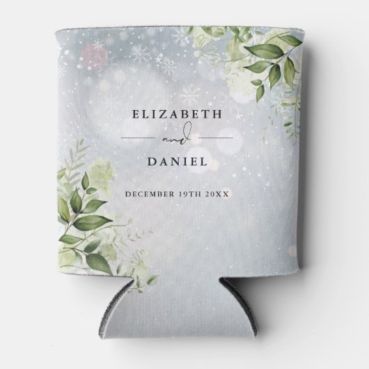 緑のフローラエレガント冬の結婚式 缶クーラー (正面)