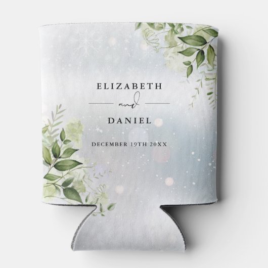 緑のフローラエレガント冬の結婚式 缶クーラー (裏面)