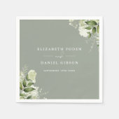 緑のフローラエレガント名Date Sage Green スタンダードカクテルナプキン (正面)