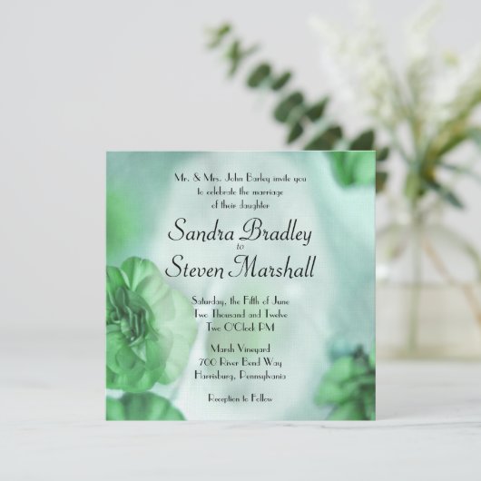 緑のフローラカスタマイズ結婚式招待状が設定されていない 招待状 (スタンド正面)
