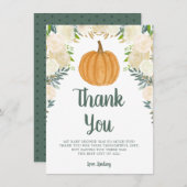 緑のフローラカボチャ秋ベビーシャワーフラット サンキューカード (正面/裏面)