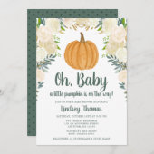 緑のフローラカボチャ秋ベビーシャワー 招待状 (正面/裏面)