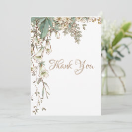 緑のフローラガーランドスクリプトエレガントな結婚式 サンキューカード