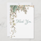 緑のフローラガーランドスクリプトエレガントな結婚式 サンキューカード (正面)
