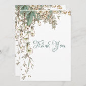緑のフローラガーランドスクリプトエレガントな結婚式 サンキューカード (正面/裏面)