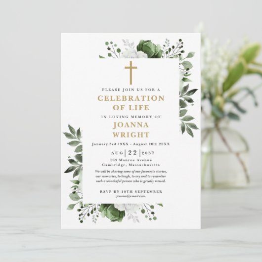 緑のフローラクリスチャンの生活葬儀お祝い 招待状 (スタンド正面)