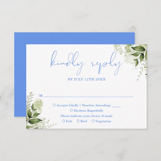 緑のフローラコーンフラワーブルー結婚ズ 出欠カード (正面/裏面)