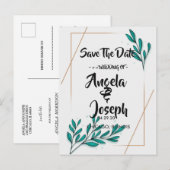 緑のフローラゴールドフォイルの葉の日付を保存 案内ポストカード (正面/裏面)