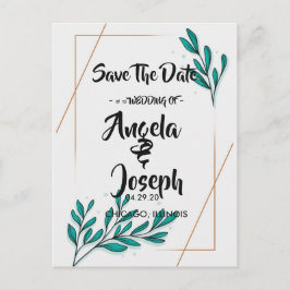 緑のフローラゴールドフォイルの葉の日付を保存 案内ポストカード