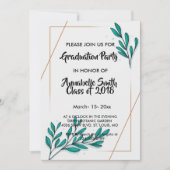 緑のフローラゴールドフォイル葉の卒業 招待状 (正面)